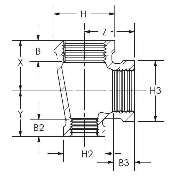 WardFlex ART04372 Reducing Tee, 1 in NPT x 1/2 in NPT x 3/4 in NPT, Iron, Black, 150 lb