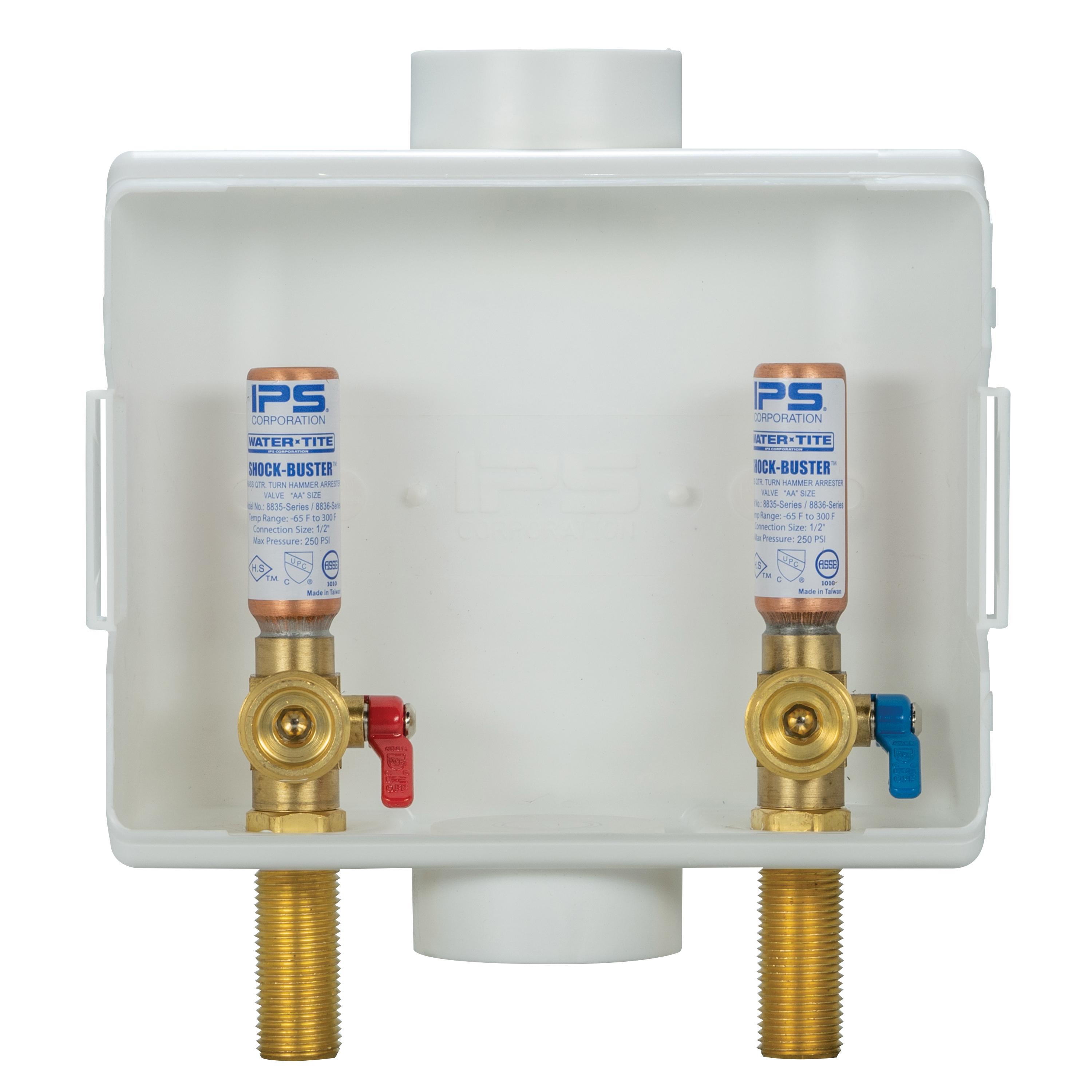 IPS 85708 Econo Box&trade; Brass 1/4-Turn Outlet Box With Water Hammer Arrestor For Washing Machine, 1/2 inch, Sweat Conx; 10/Case