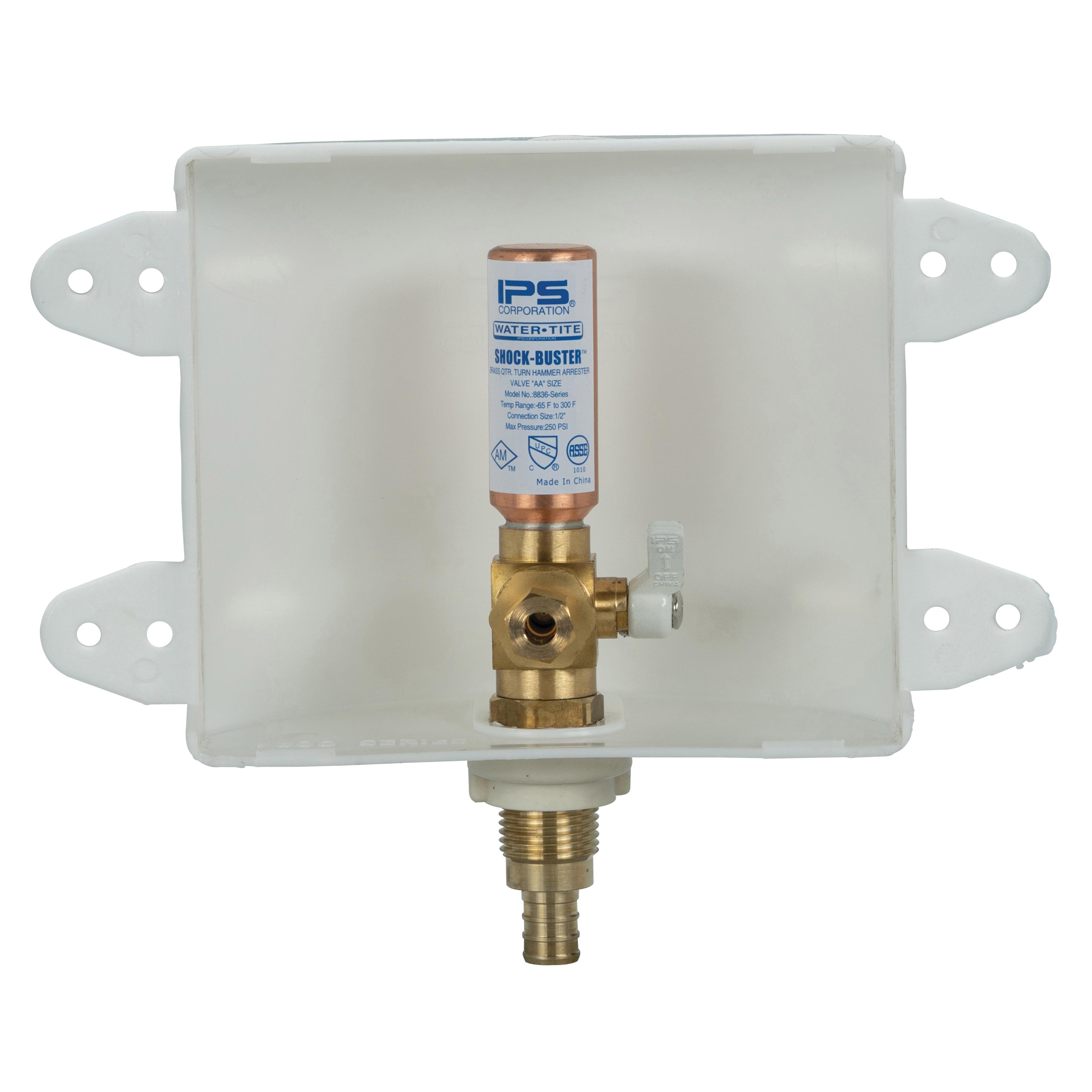 IPS&reg; Water-Tite Plastic Lead-Free Ice-Maker Outlet Box With Brass Quarter-Turn Arrester Valve, 1/2 inch PEX
