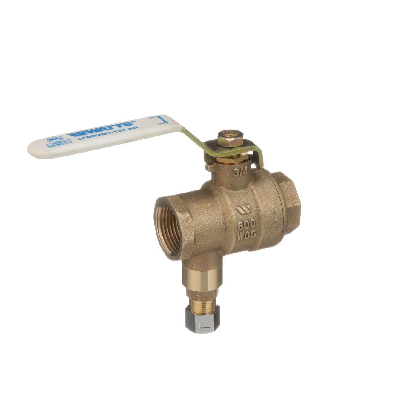 Watts LFBRVT125F Copper Silicon Alloy Combination Ball Valve And Relief Valve, 125 psi, 3/4 inch IPS