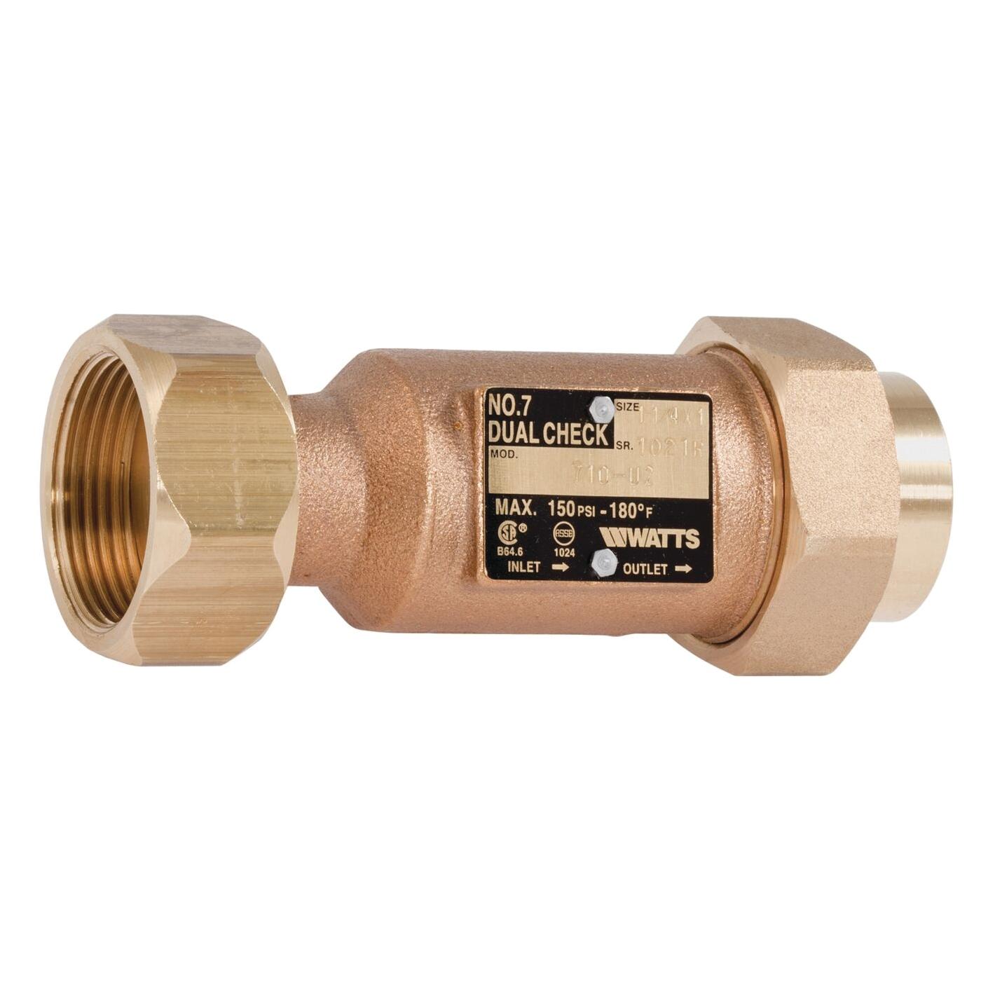 WATTS® LF7 Cast Copper Silicon Alloy Lead-Free Backflow Preventer Dual Check Valve, 1-1/4 inch x 1 inch, Meter Swivel x FNPT