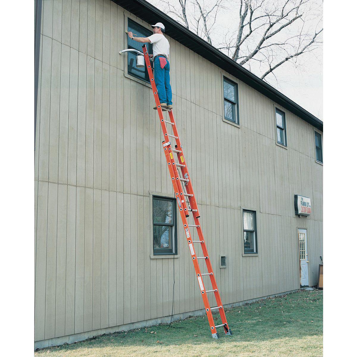 WERNER® D6200-2 Series D6224-2 D-Rung Extension Ladder, 300 lb Load, ANSI: ANSI A14.5, Fiberglass, Orange