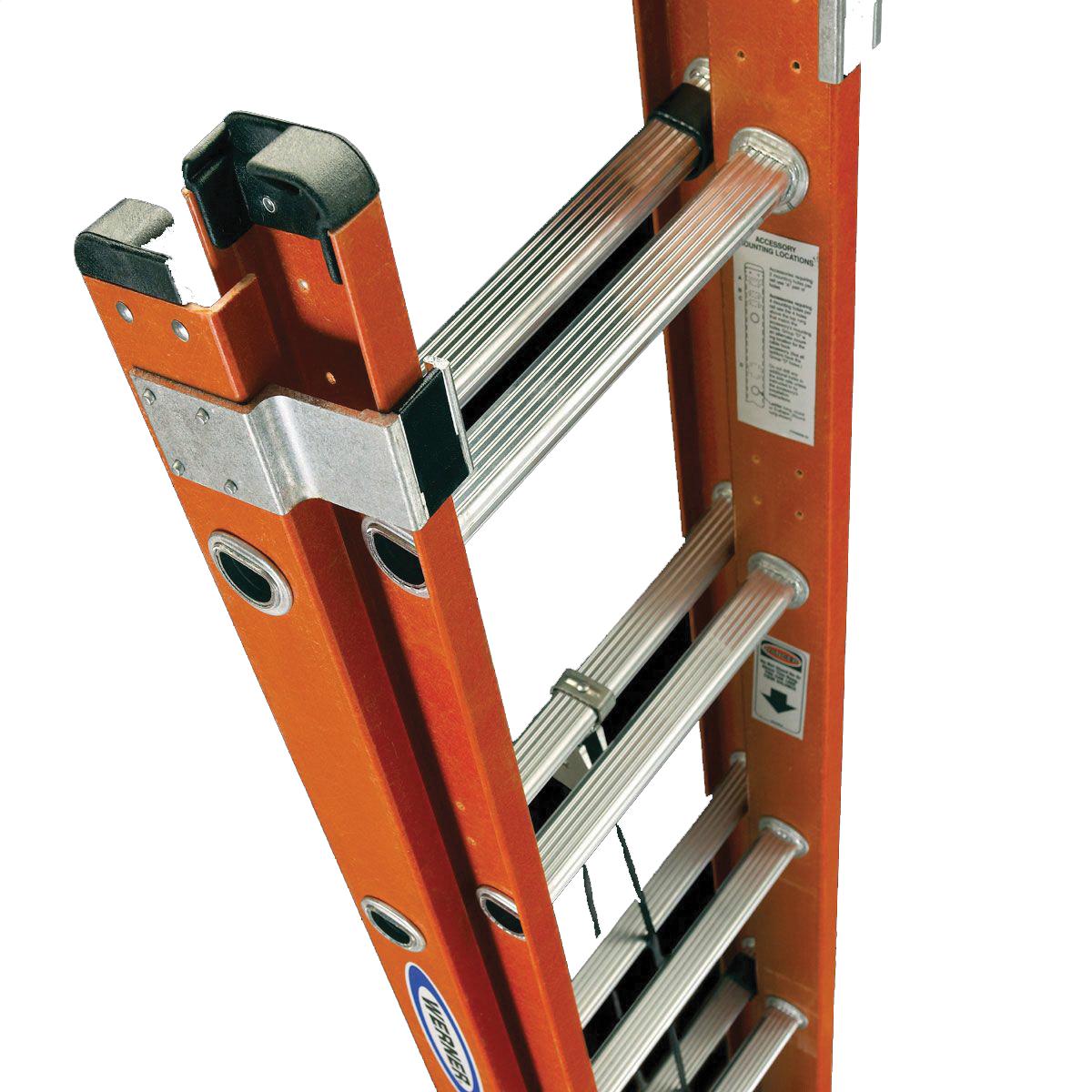 WERNER® D6200-2 Series D6224-2 D-Rung Extension Ladder, 300 lb Load, ANSI: ANSI A14.5, Fiberglass, Orange