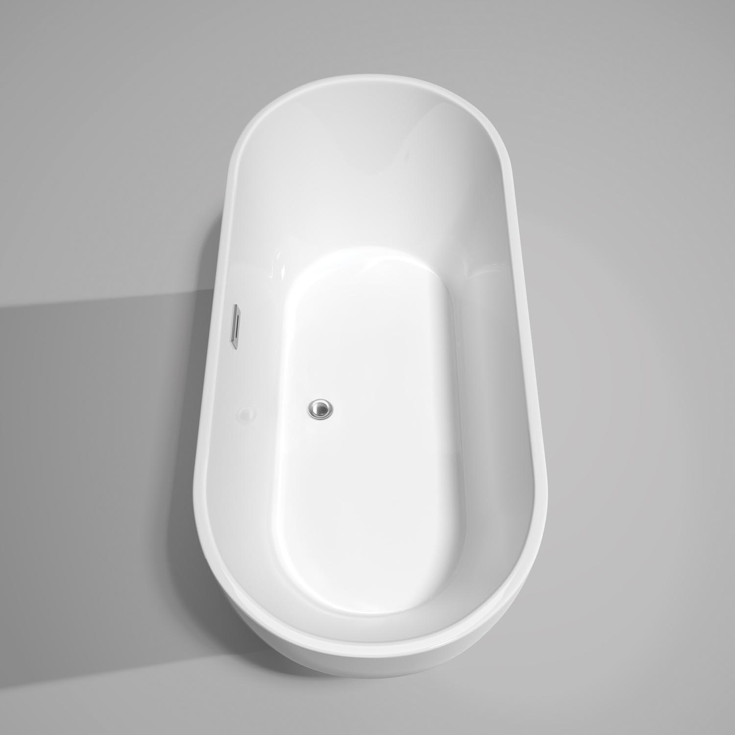 WYNDHAM COLLECTION Brooklyn WCOBT200067 67 inch x 30 inch x 23 inch Acrylic Soaking Bathtub, White/Polished Chrome Trim thumbnail 2