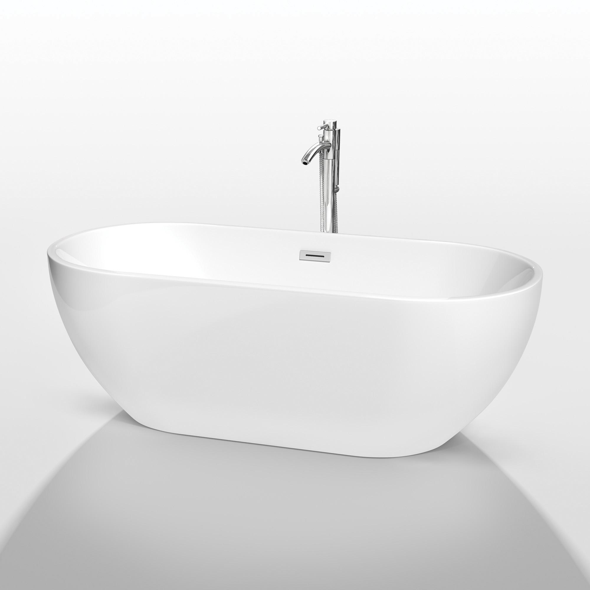 WYNDHAM COLLECTION Brooklyn WCOBT200067 67 inch x 30 inch x 23 inch Acrylic Soaking Bathtub, White/Polished Chrome Trim