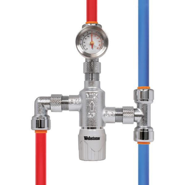 3/8 inch Compression Lead-Free Brass By-Pass Thermostatic Mixing Valve thumbnail 3