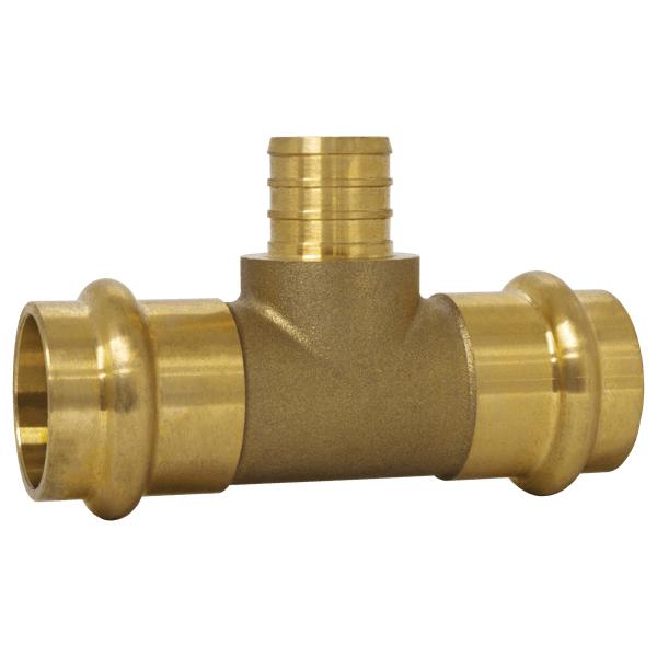 Webstone H-86X5W Series 3/4 inch x 3/4 inch x 3/4 inch Press x Press x PEX Crimp Lead-Free DZR Brass Transition Tee