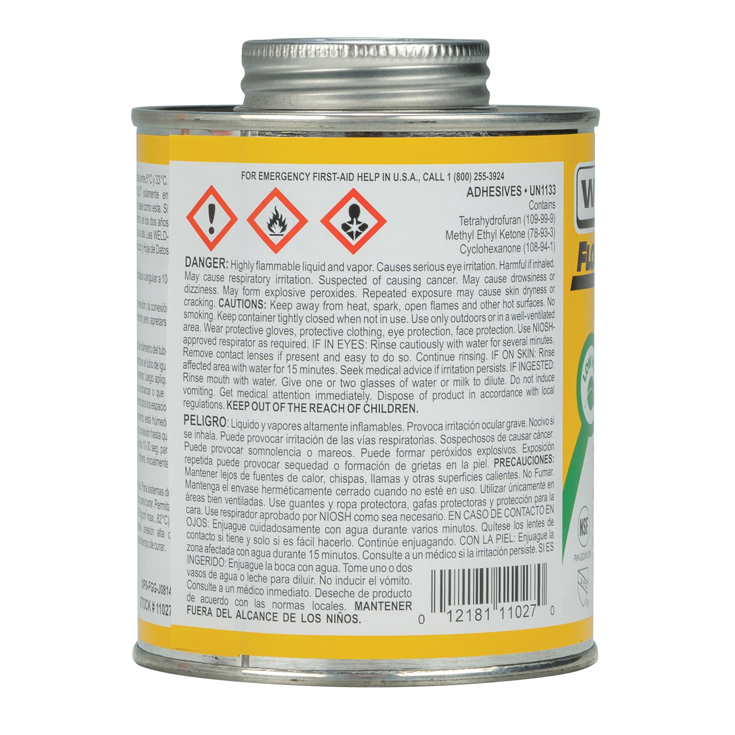 Weld-On® FlowGuard Gold® 11027 Solvent Cement With Applicator Cap, 1 pt, Can, Liquid, Yellow, Ketone thumbnail 3