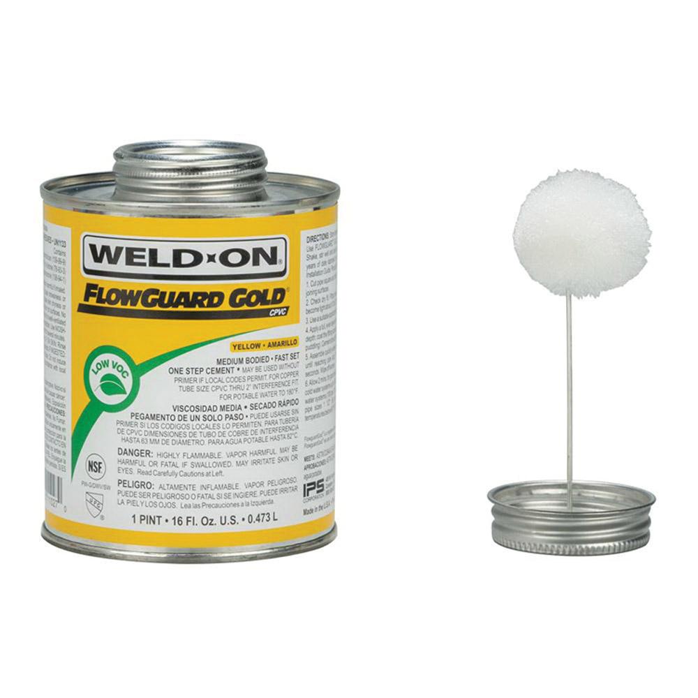 Weld-On® FlowGuard Gold® 11027 Solvent Cement With Applicator Cap, 1 pt, Can, Liquid, Yellow, Ketone thumbnail 2