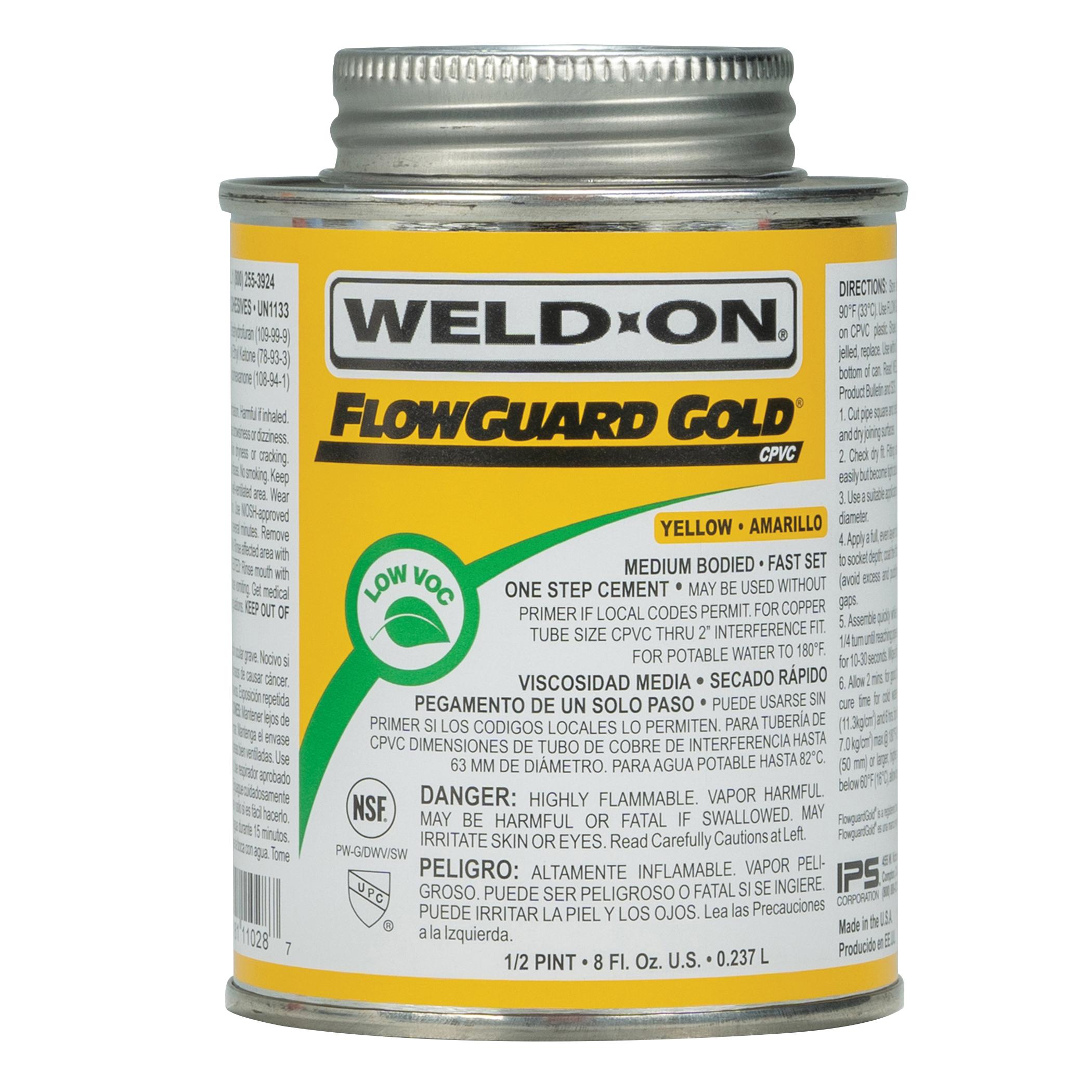 Weld-On® FlowGuard Gold® 11028 Solvent Cement With Applicator Cap, 0.5 pt, Can, Liquid, Yellow, Ketone thumbnail 3