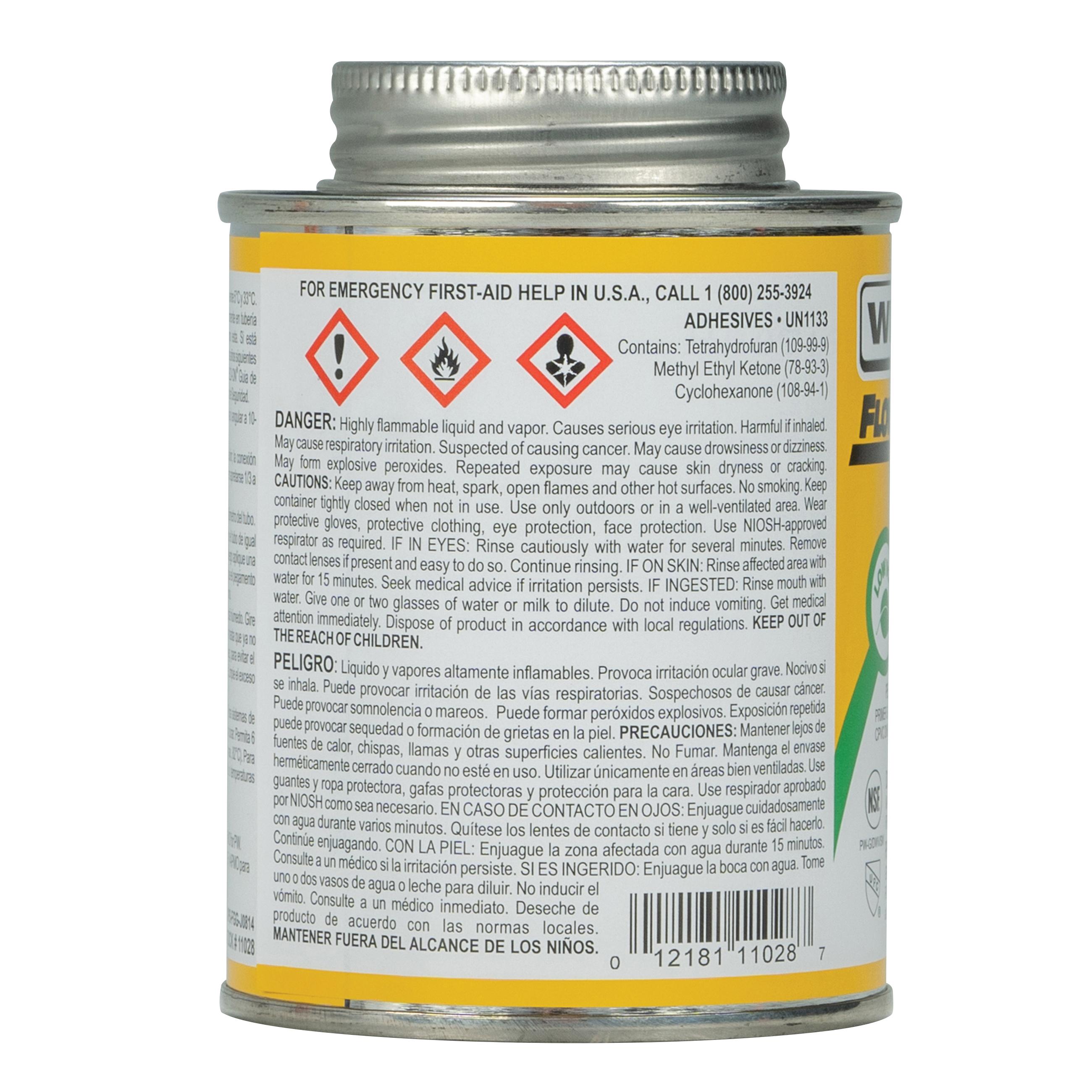 Weld-On® FlowGuard Gold® 11028 Solvent Cement With Applicator Cap, 0.5 pt, Can, Liquid, Yellow, Ketone