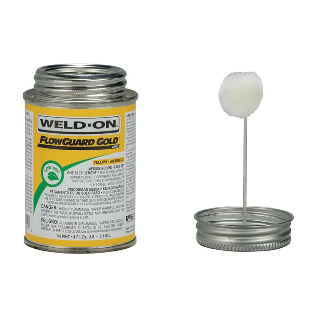 Weld-On® FlowGuard Gold® 11029 Solvent Cement With Applicator Cap, 0.25 pt, Can, Liquid, Yellow, Ketone