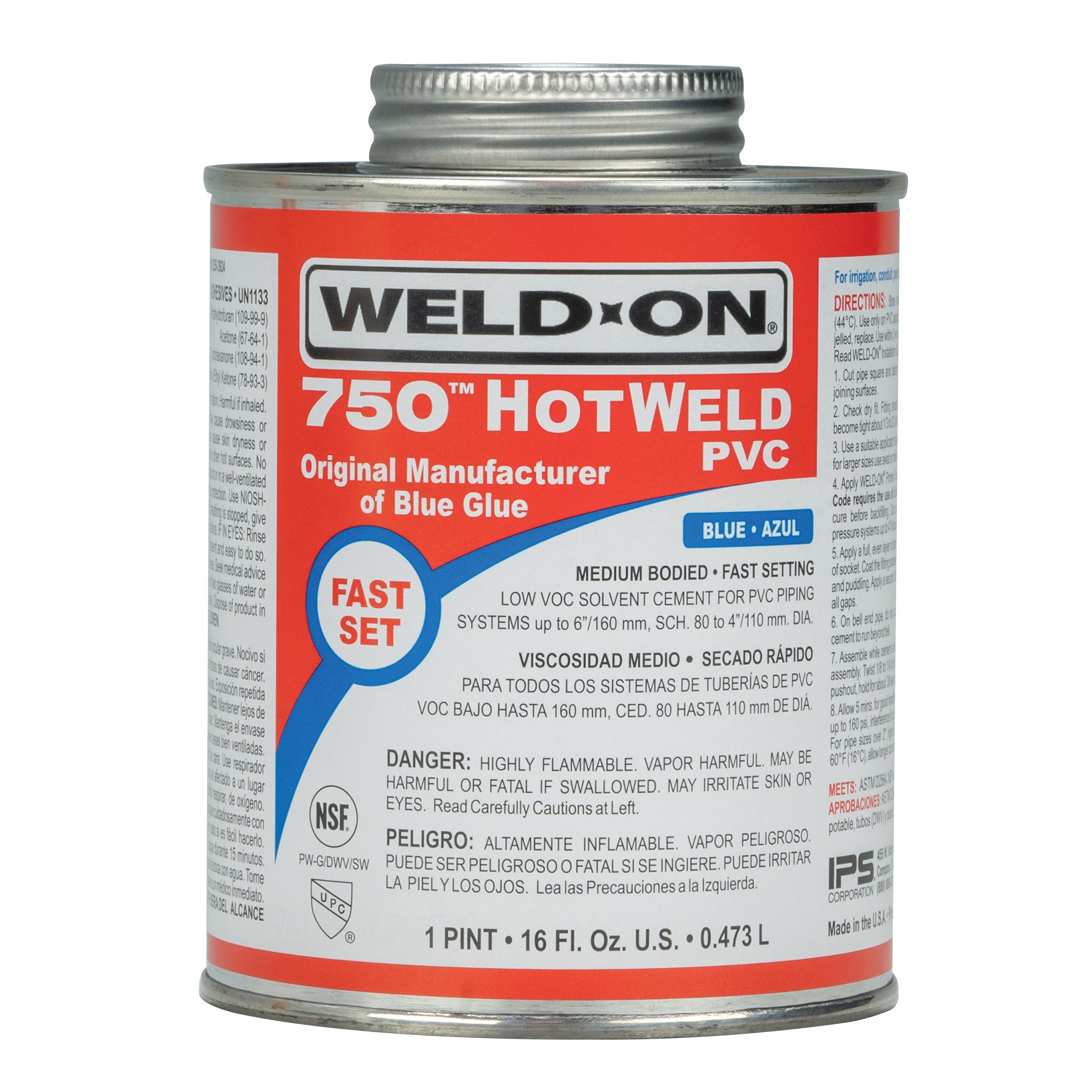 Weld-On® HotWeld™ 13752 Solvent Cement With Applicator Cap, 1 pt, Can, Liquid, Blue, Ketone