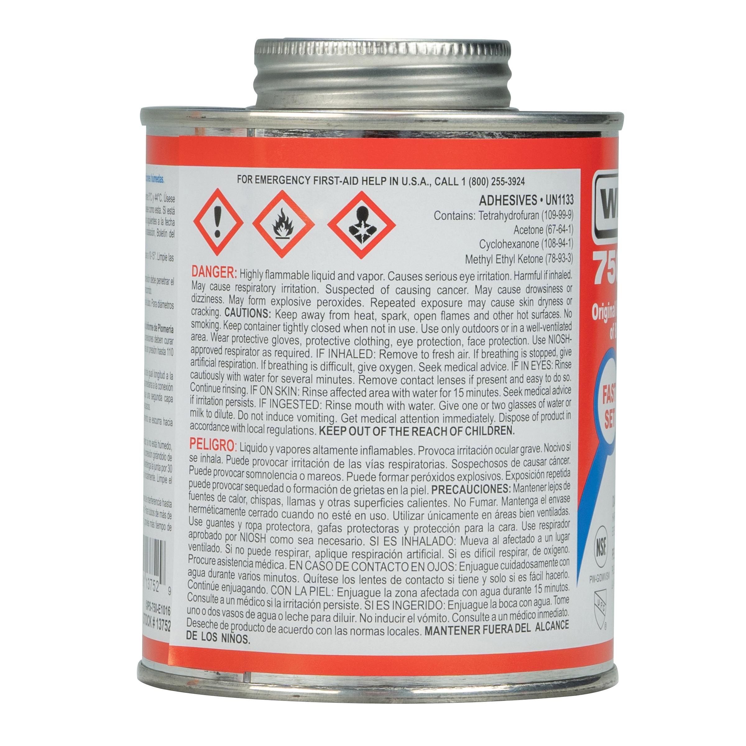 Weld-On® HotWeld™ 13752 Solvent Cement With Applicator Cap, 1 pt, Can, Liquid, Blue, Ketone thumbnail 3