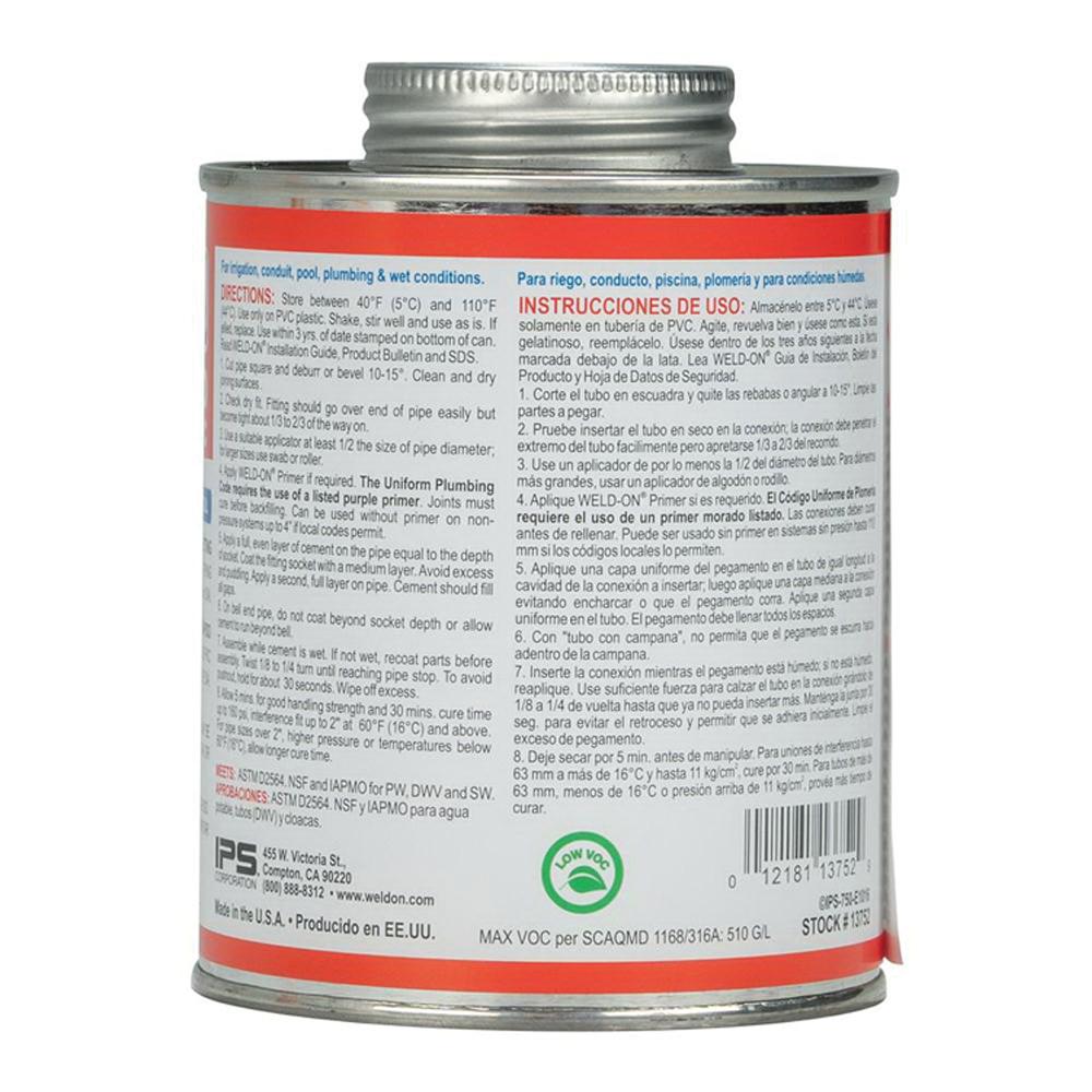 Weld-On® HotWeld™ 13752 Solvent Cement With Applicator Cap, 1 pt, Can, Liquid, Blue, Ketone thumbnail 4