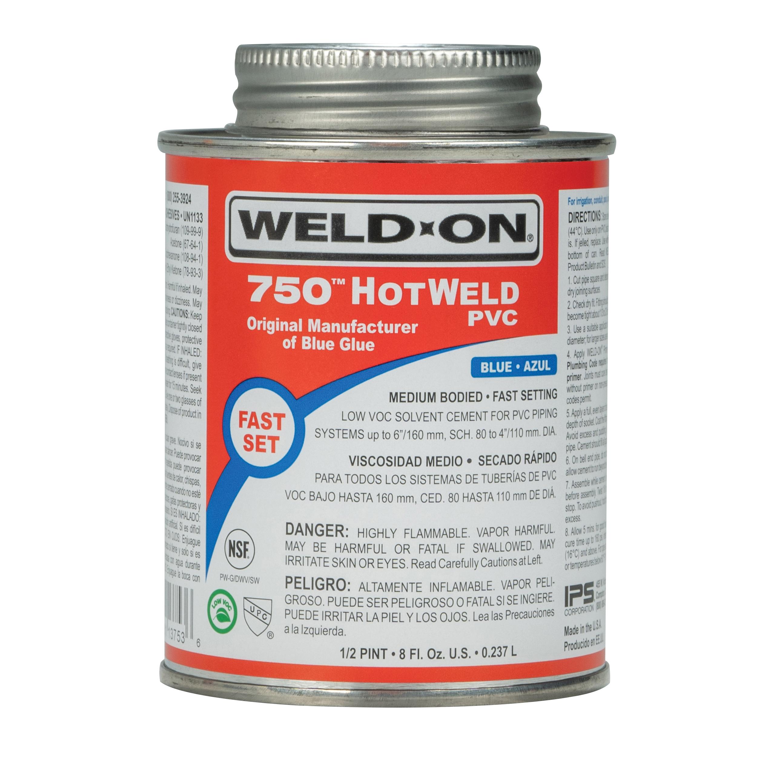 Weld-On® HotWeld™ 13753 Solvent Cement With Applicator Cap, 0.5 pt, Can, Liquid, Blue, Ketone thumbnail 3