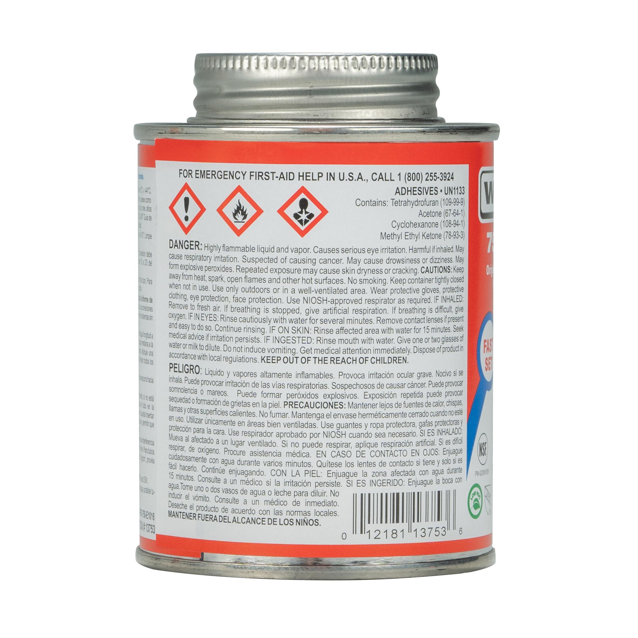 Weld-On® HotWeld™ 13753 Solvent Cement With Applicator Cap, 0.5 pt, Can, Liquid, Blue, Ketone