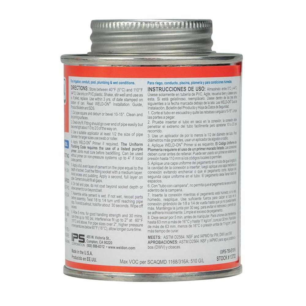 Weld-On® HotWeld™ 13753 Solvent Cement With Applicator Cap, 0.5 pt, Can, Liquid, Blue, Ketone thumbnail 2