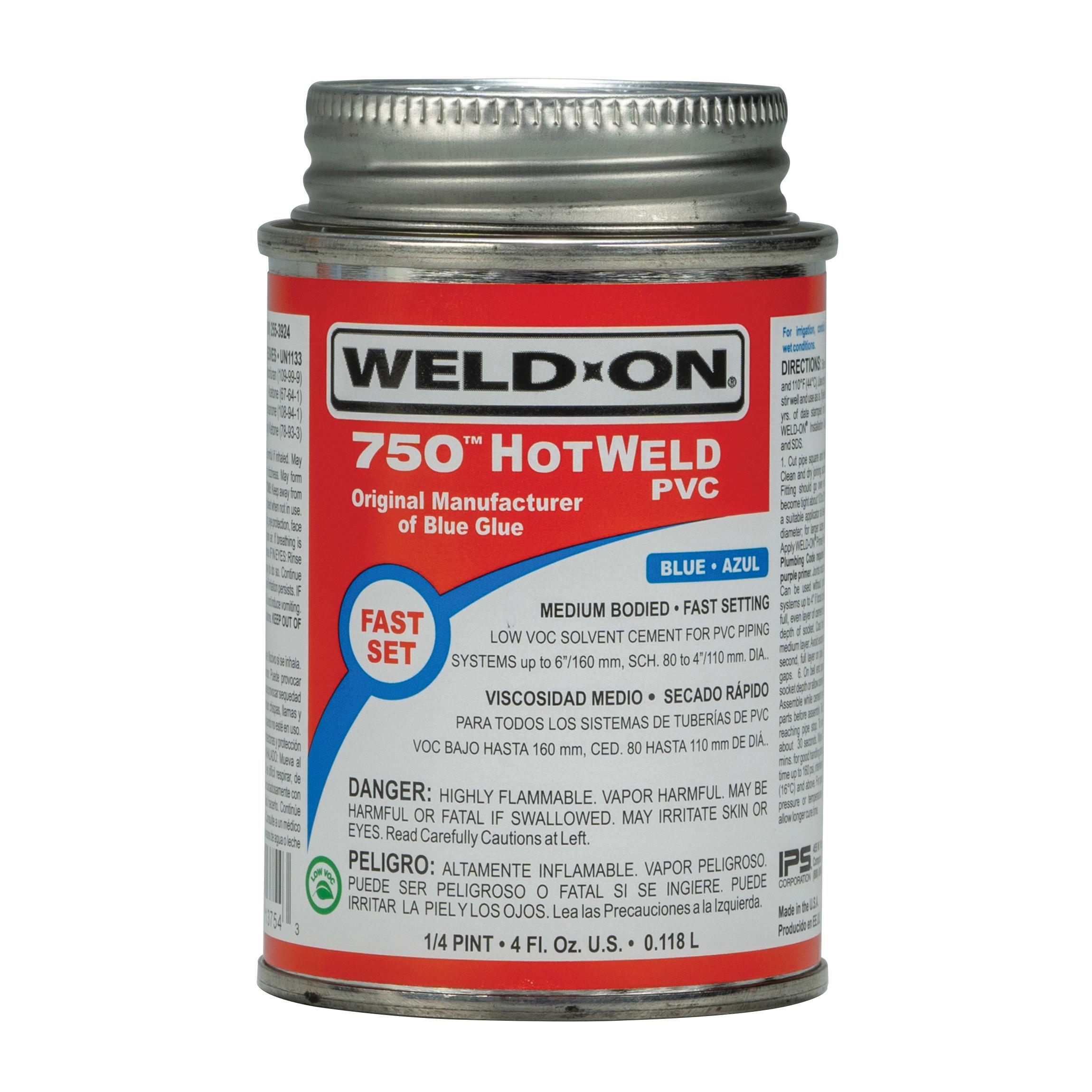 Weld-On® HotWeld™ 13754 Solvent Cement With Applicator Cap, 0.25 pt, Can, Liquid, Blue, Ketone thumbnail 3