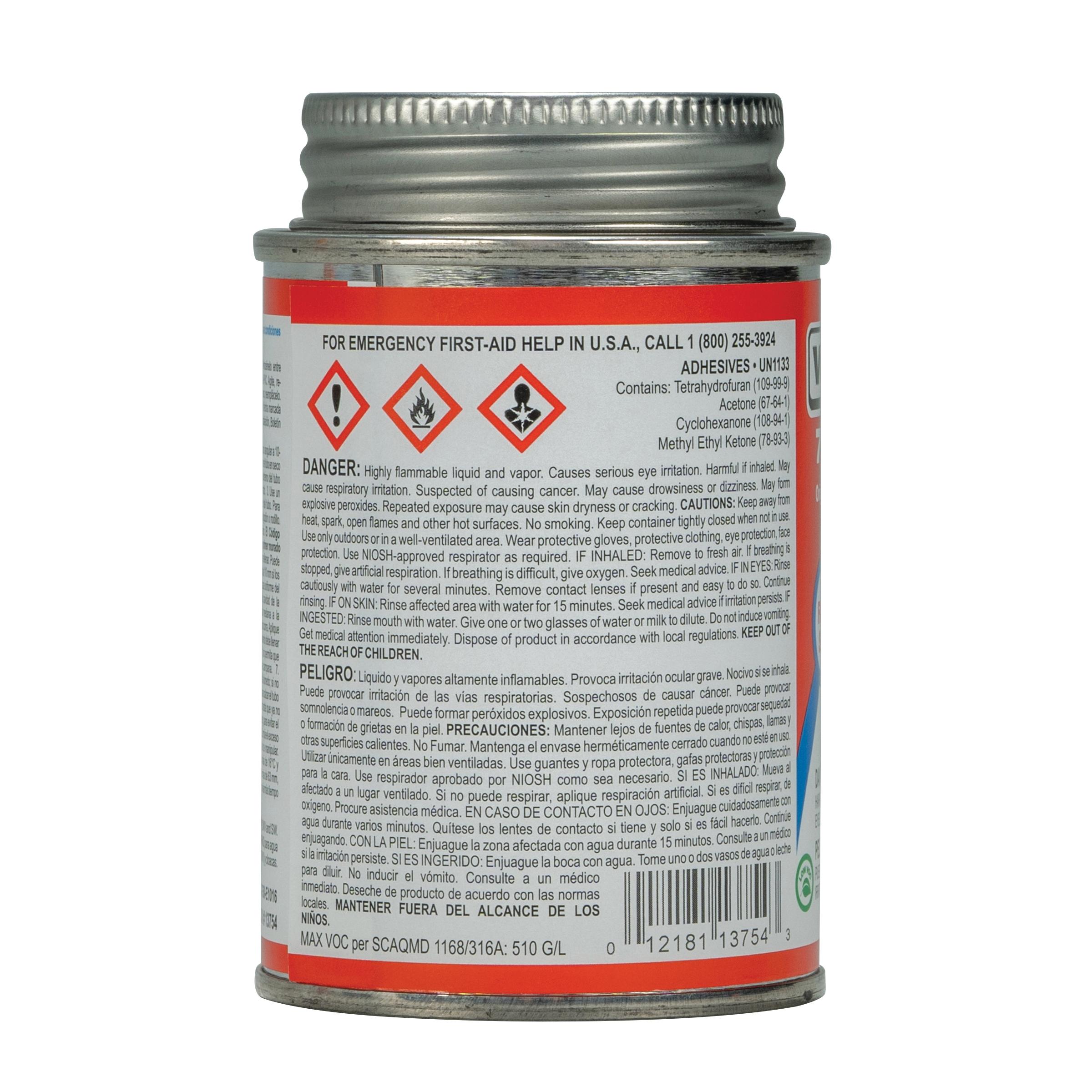 Weld-On® HotWeld™ 13754 Solvent Cement With Applicator Cap, 0.25 pt, Can, Liquid, Blue, Ketone thumbnail 2