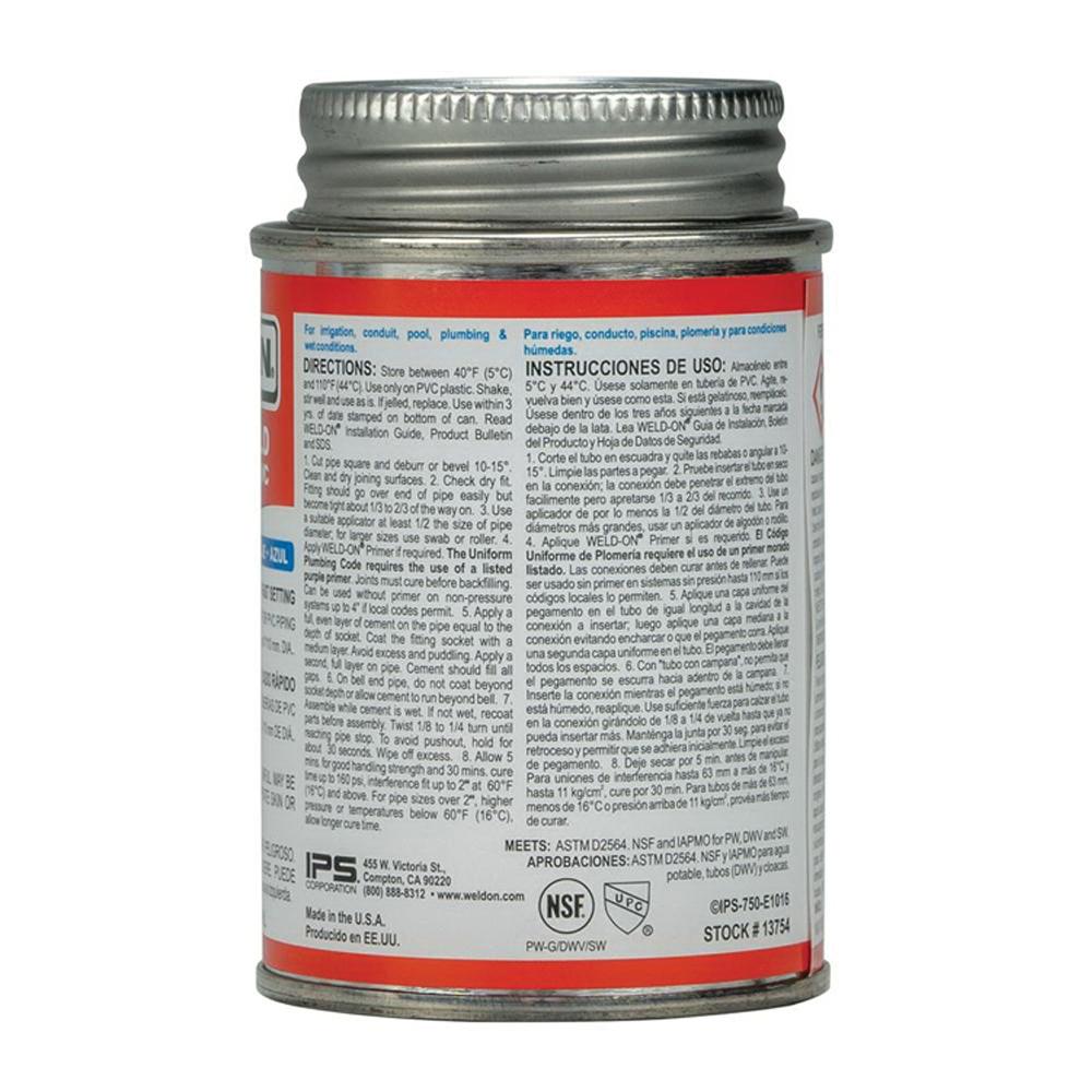 Weld-On® HotWeld™ 13754 Solvent Cement With Applicator Cap, 0.25 pt, Can, Liquid, Blue, Ketone