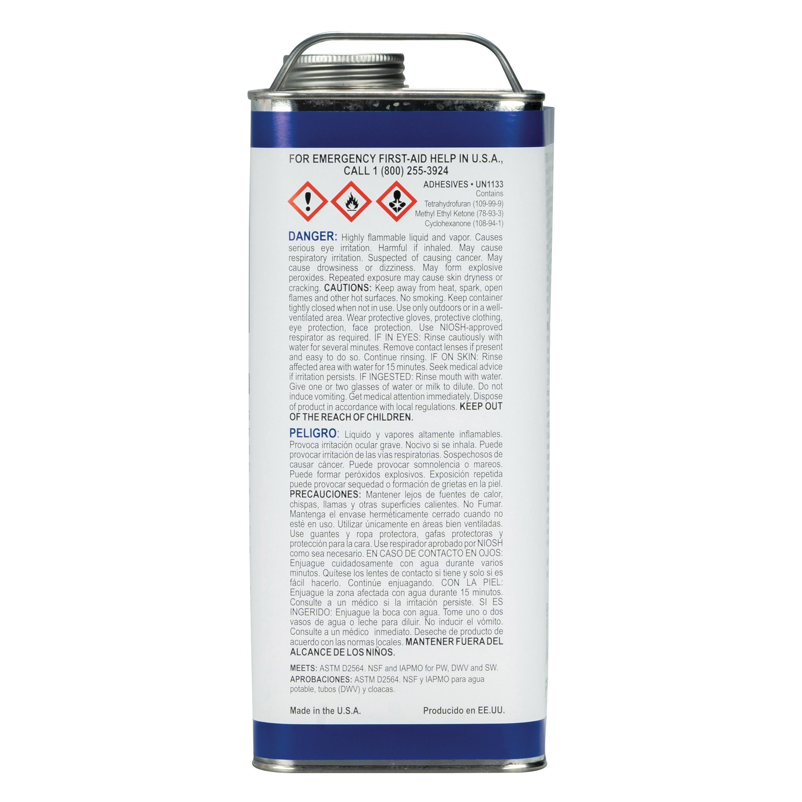 Weld-On® 782™ 14015 PVC Solvent Cement With Screw-On Cap, 1 gal, Can, Liquid, Clear, Ketone thumbnail 3