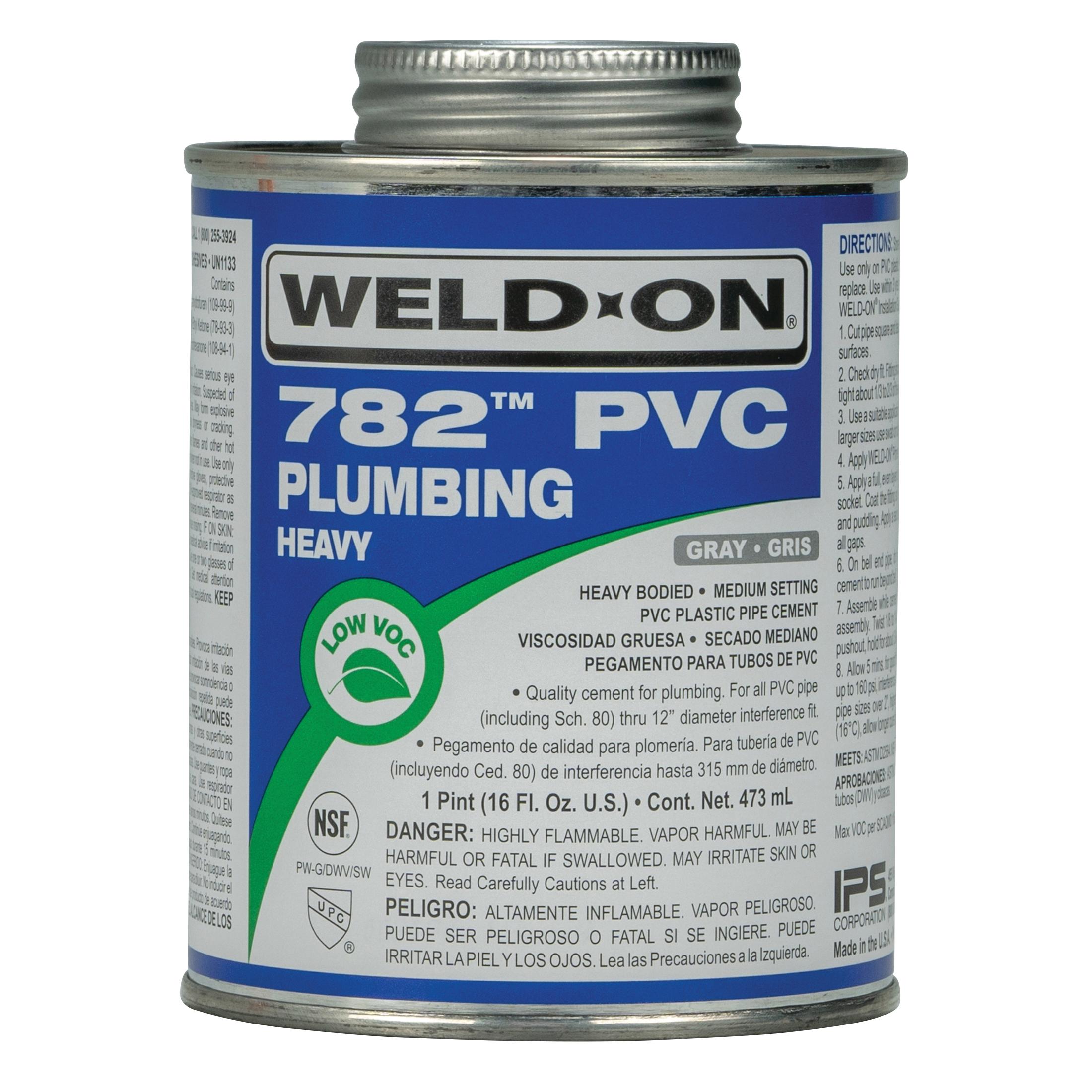 Weld-On® 14022 Solvent Cement With Applicator Cap, 1 pt, Can, Liquid, Gray, Ketone
