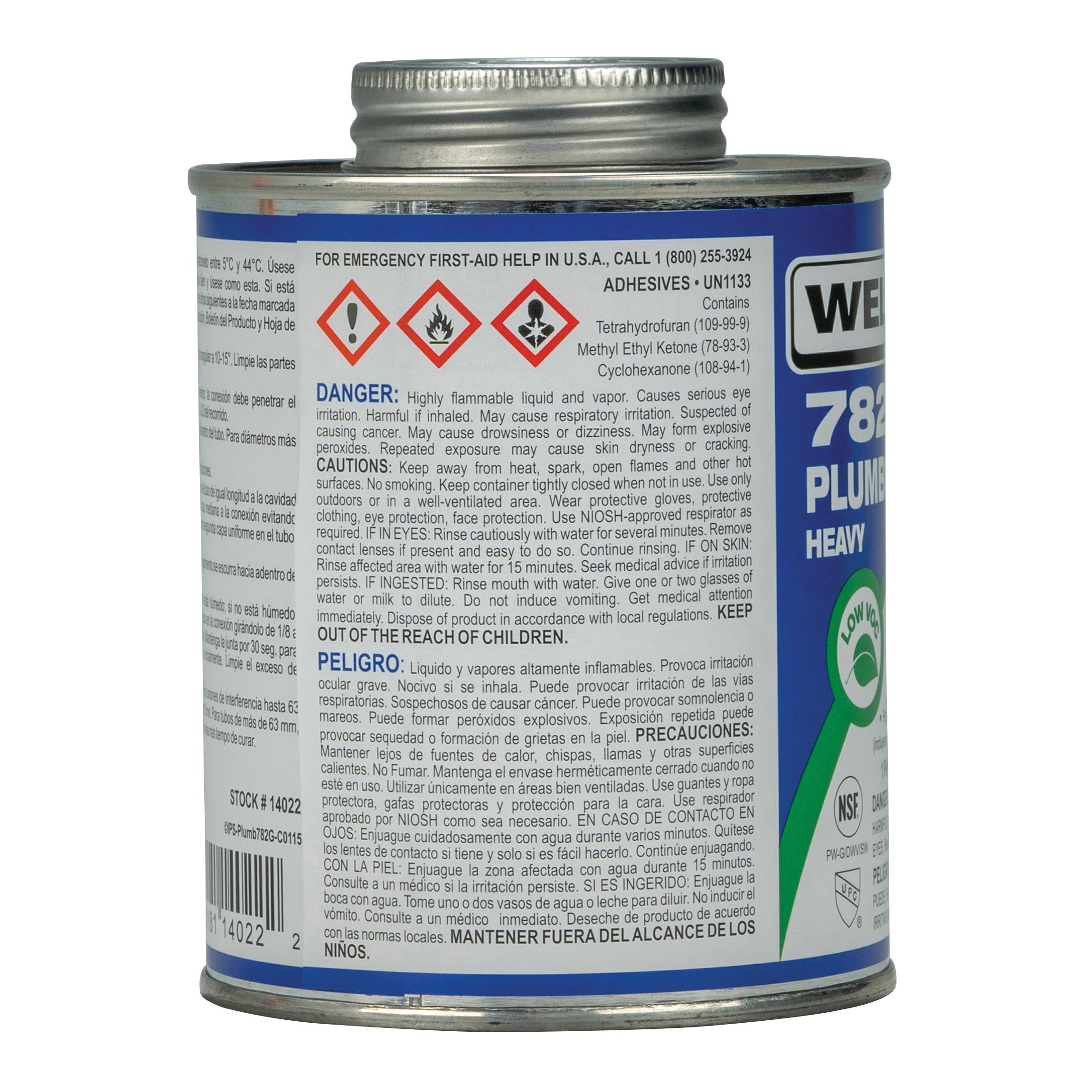 Weld-On® 14022 Solvent Cement With Applicator Cap, 1 pt, Can, Liquid, Gray, Ketone thumbnail 3