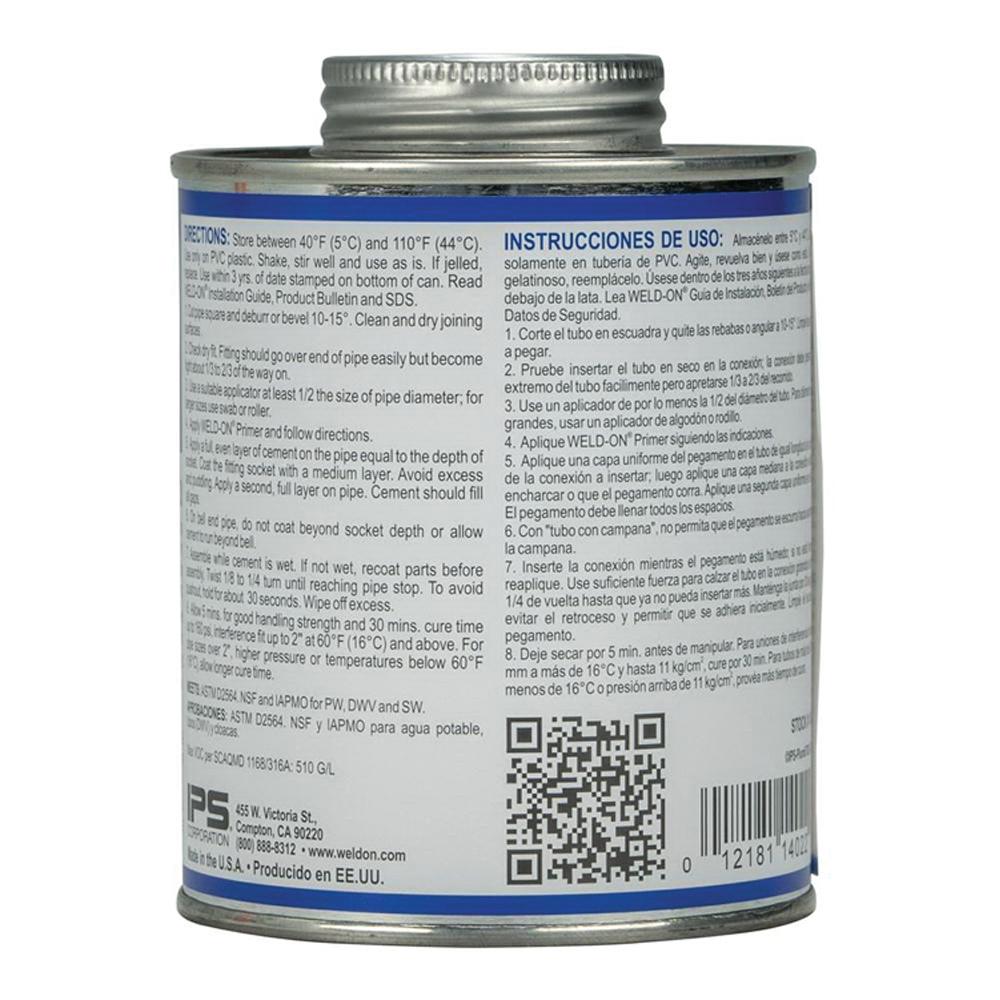 Weld-On® 14022 Solvent Cement With Applicator Cap, 1 pt, Can, Liquid, Gray, Ketone thumbnail 2