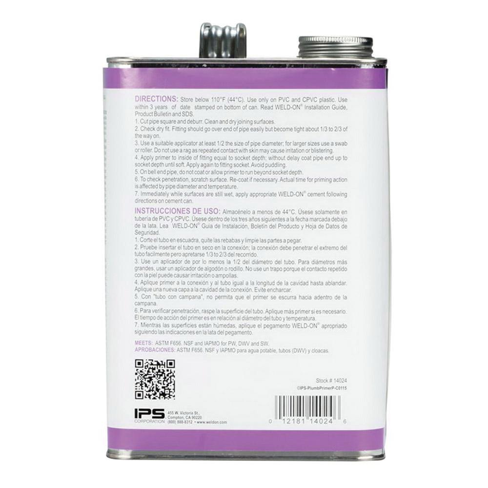 Weld-On® 14024 Primer With Applicator Cap, 1 gal, Can, Liquid, Purple, Ketone