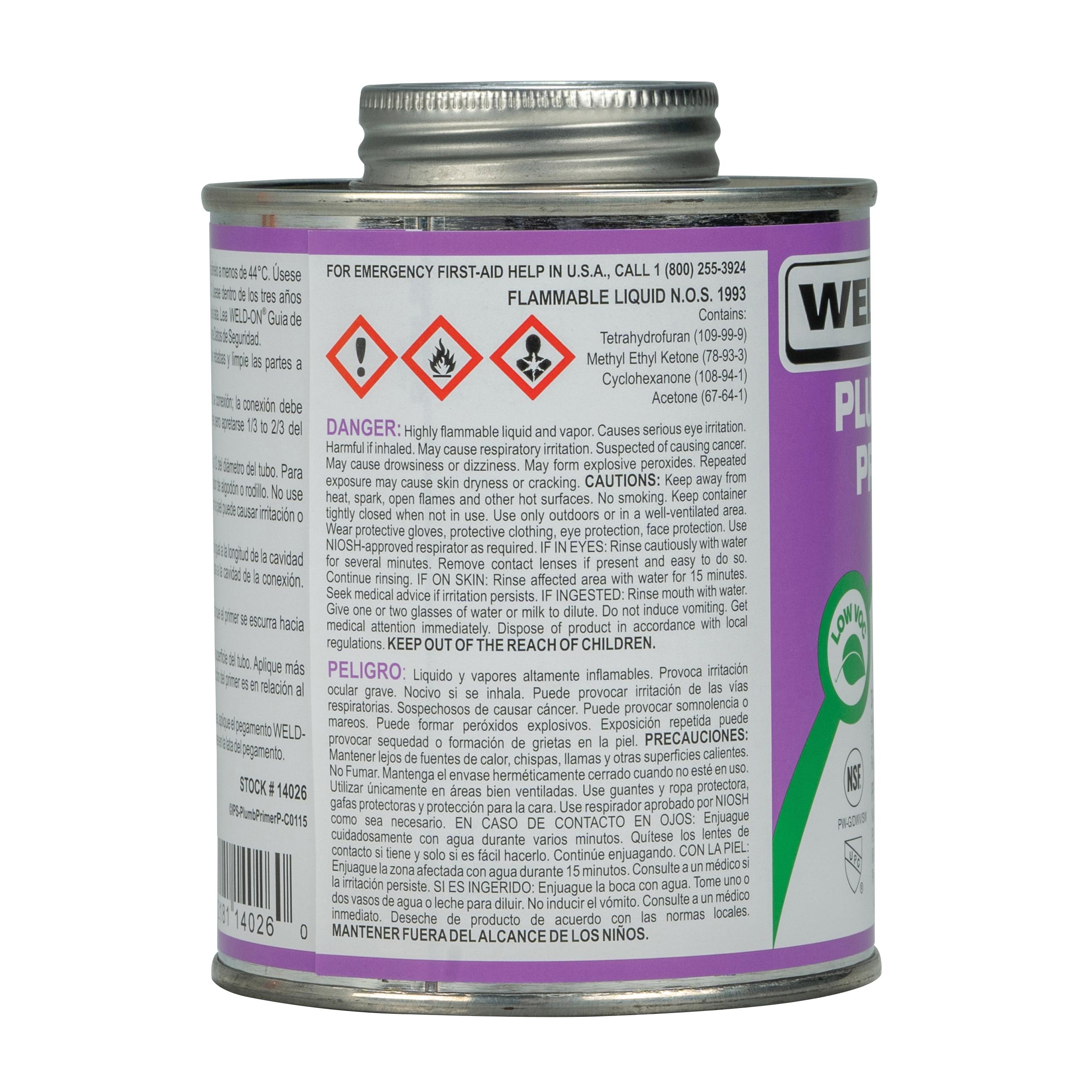 Weld-On® 14026 Primer With Applicator Cap, 1 pt, Can, Liquid, Purple, Ketone thumbnail 4