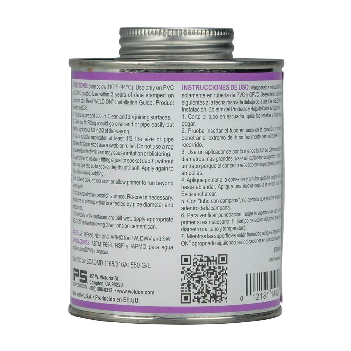 Weld-On® 14026 Primer With Applicator Cap, 1 pt, Can, Liquid, Purple, Ketone thumbnail 3