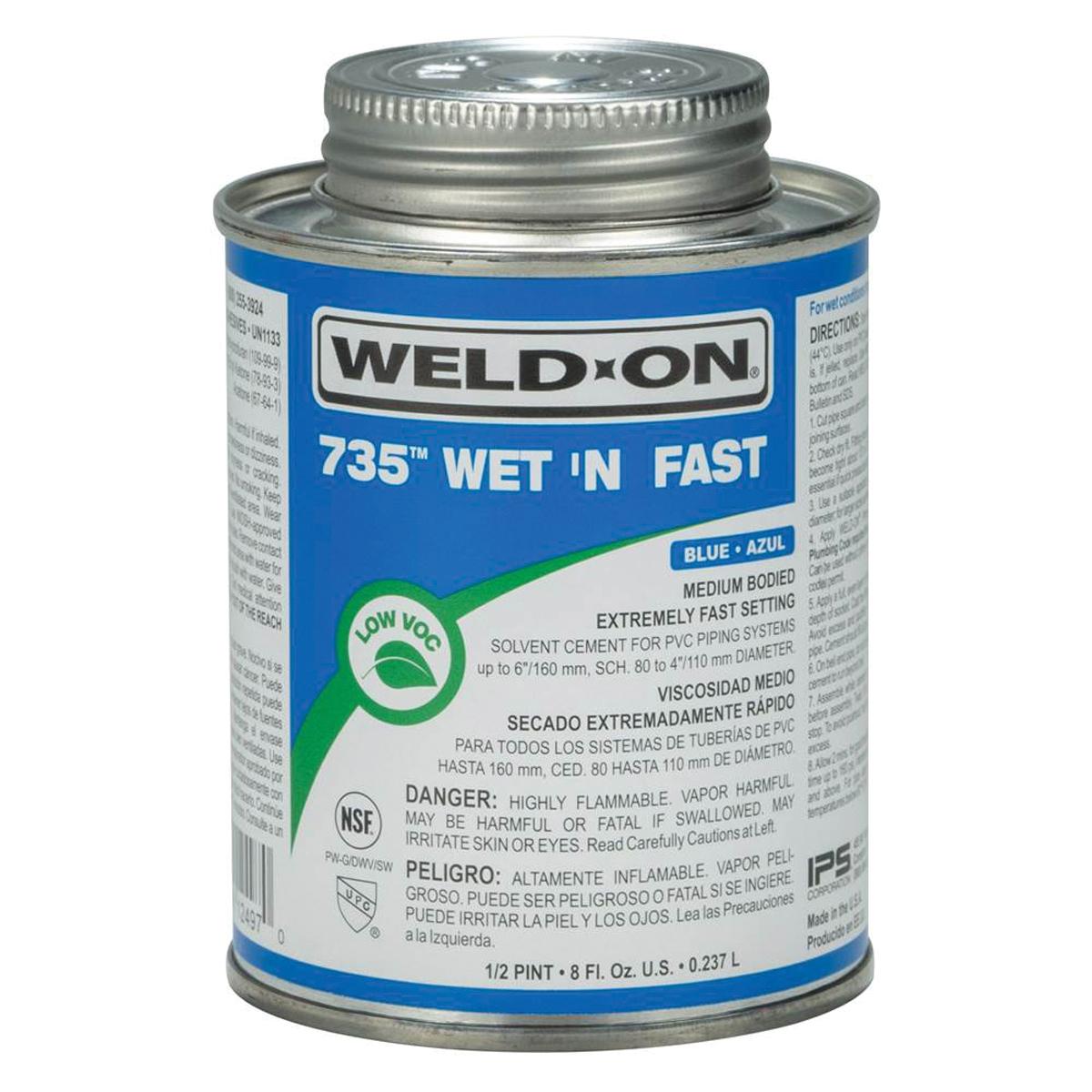 Weld-On® 735™ Wet 'N Fast™ 12497 Cement, 0.5 pt, Can, Liquid, Blue, Ketone thumbnail 4