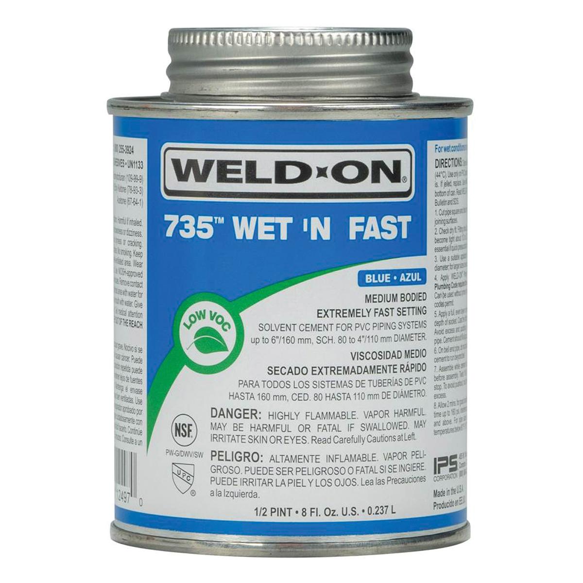 Weld-On® 735™ Wet 'N Fast™ 12497 Cement, 0.5 pt, Can, Liquid, Blue, Ketone thumbnail 3