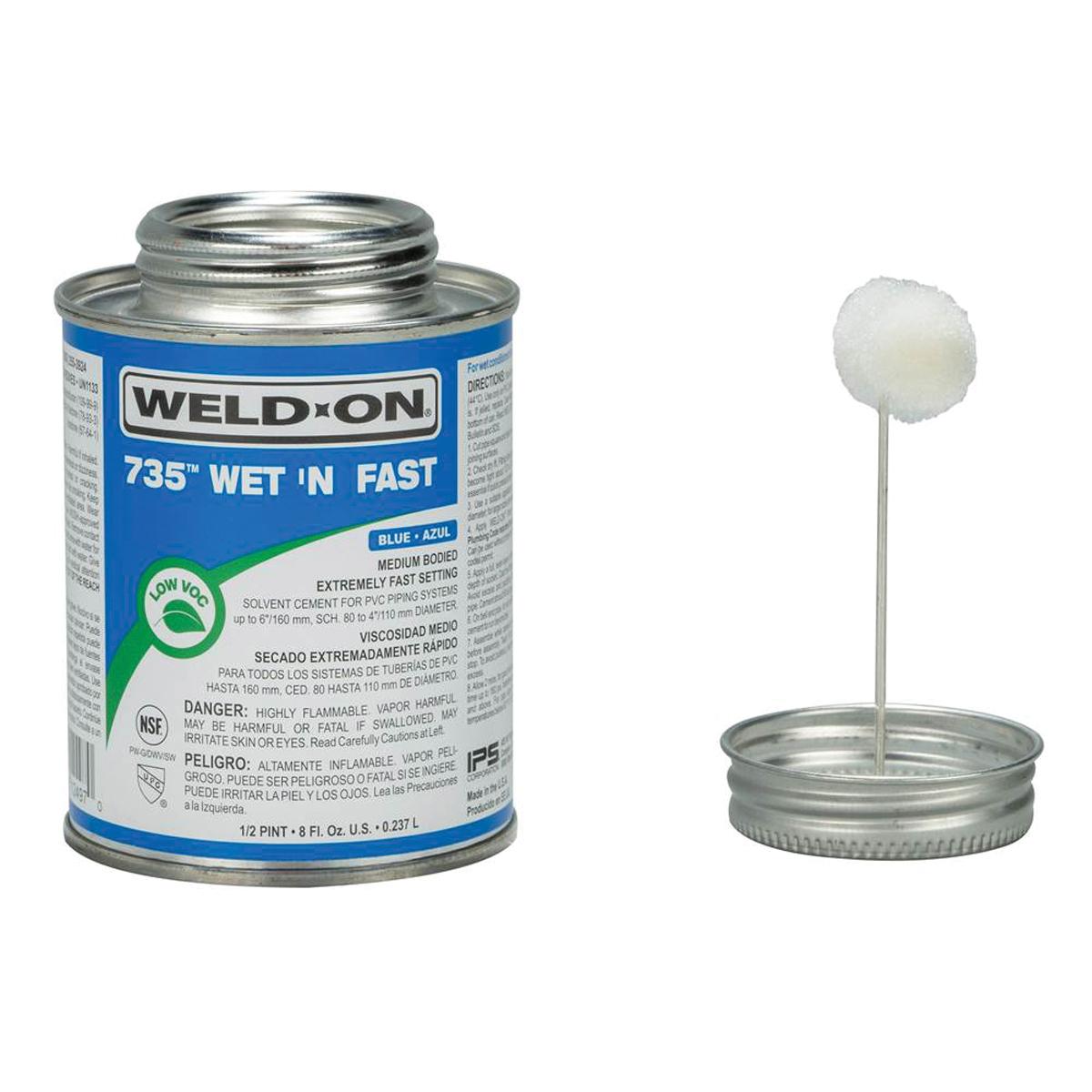 Weld-On® 735™ Wet 'N Fast™ 12497 Cement, 0.5 pt, Can, Liquid, Blue, Ketone thumbnail 2