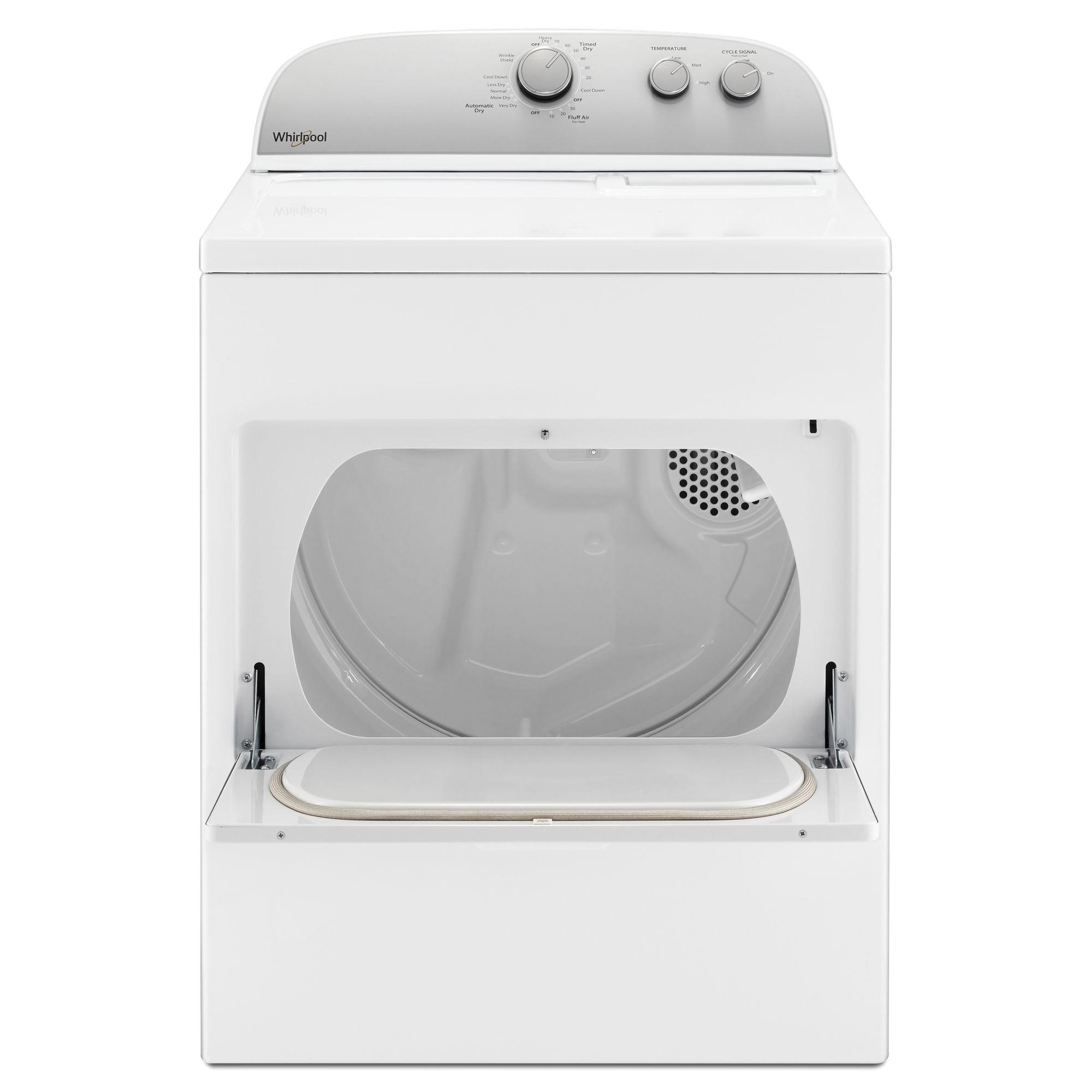 Whirlpool® WED4950HW 420V 7 cu-ft 29 inch W x 28-3/8 inch D x 41-13/16 inch H Top Load Vented Electric Dryer with AutoDry™ Drying System, White