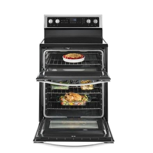 Whirlpool® WGE745C0FS 6.7 cu. ft 240V 5-Element Free Standing Double Oven Electric Range, Stainless Steel