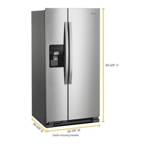 Whirlpool® 36 inch Side-by-Side Refrigerator, 25 cu. ft, Monochromatic Stainless Steel
