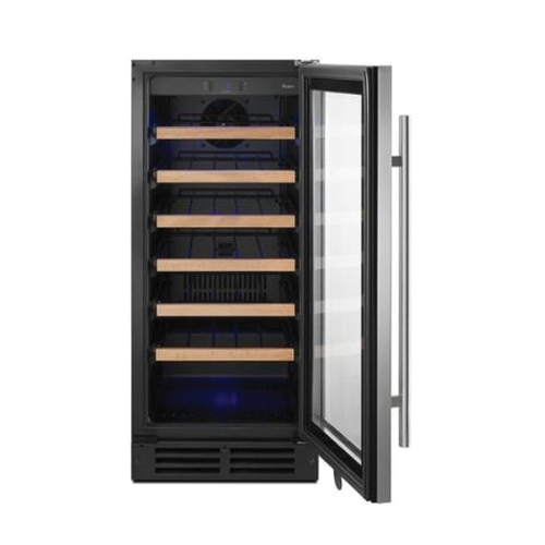 Whirlpool® WUW35X15DS 34 Bottles 115V 1-Door Undercounter Wine Center, Black on Stainless