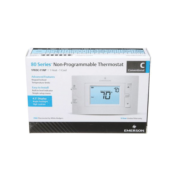 WHITE-RODGERS™ 80 Series 1F83C-11NP-B17754 Thermostat, 20 to 30 VAC, 1 to 1.5 A, 1 Heat, 1 Cool