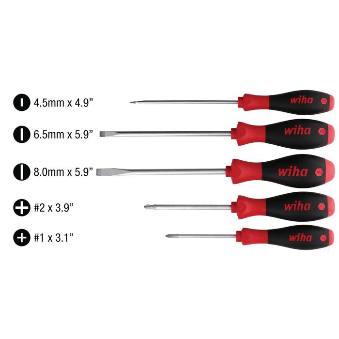 Wiha® 30277 Screwdriver Set, Phillips, Slotted Point, 5-Piece
