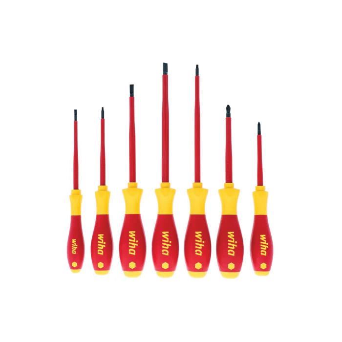Wiha&reg; 32097 Screwdriver Set, Phillips, Slotted, Square Point, Insulated, 7-Piece
