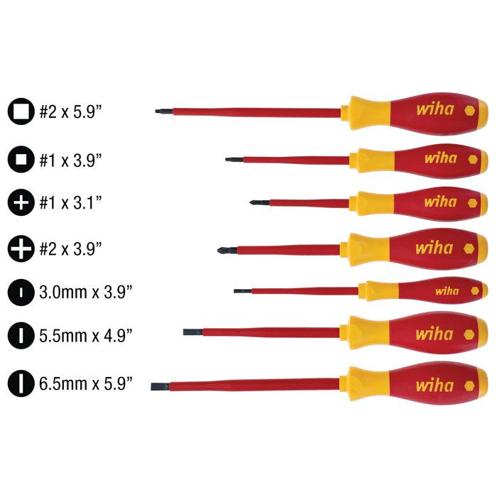 Wiha&reg; 32097 Screwdriver Set, Phillips, Slotted, Square Point, Insulated, 7-Piece