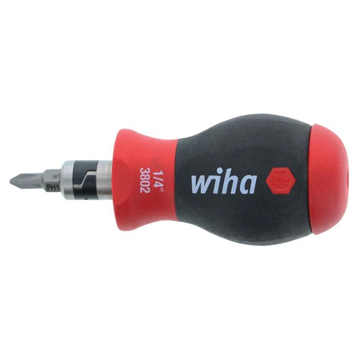 Wiha&reg; 38090 14-in-1 Stubby Multi-Bit Driver, Phillips, Slotted, Square Point, Cushion Grip, Ergonomic Handle