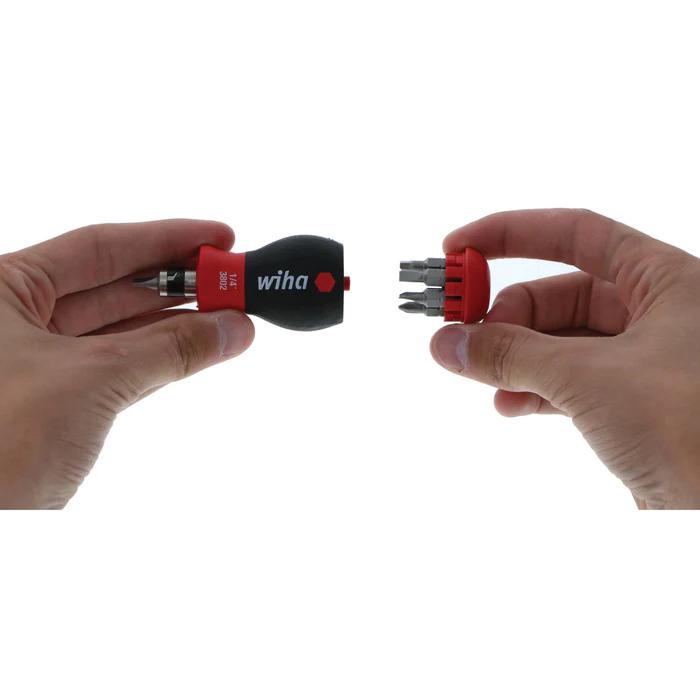 Wiha&reg; 38090 14-in-1 Stubby Multi-Bit Driver, Phillips, Slotted, Square Point, Cushion Grip, Ergonomic Handle