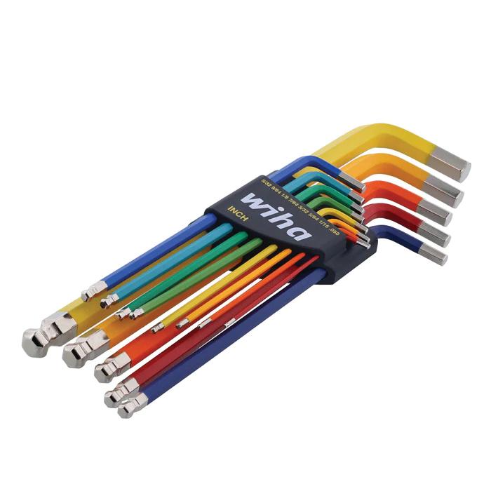 Wiha® 66981 Ball End Hex L-Key Set, Steel, Chrome-Plated/Satin, 13-Piece