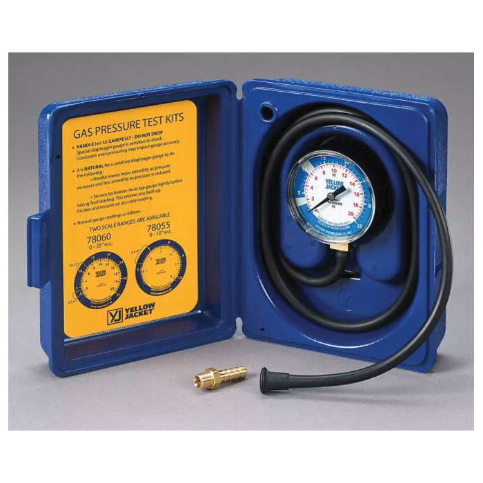 Yellow Jacket® 78055 Gas Pressure Test Kit, 3-1/8 in Dial, 0 to 10 in-WC, 1/4 in