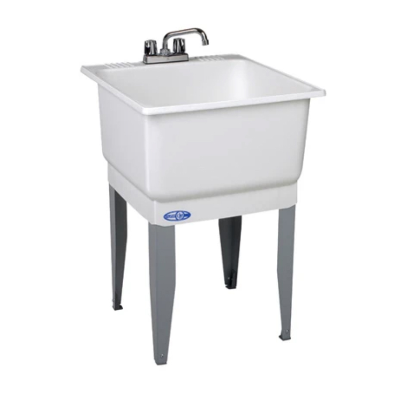 Masco 101040 Utility Sink Kit, includes Faucet & Drain Assembly, Polypropylene, 19 gal. White - 1