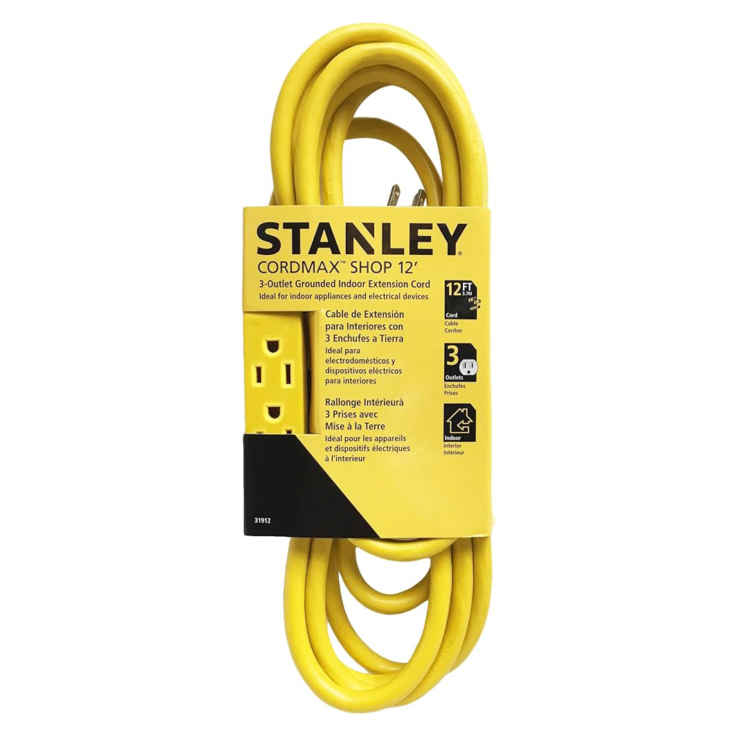 STANLEY CordMAX 31912 Extension Cord, 14 AWG Cable, Grounded Plug, 15 A, 125 V, Yellow - 2