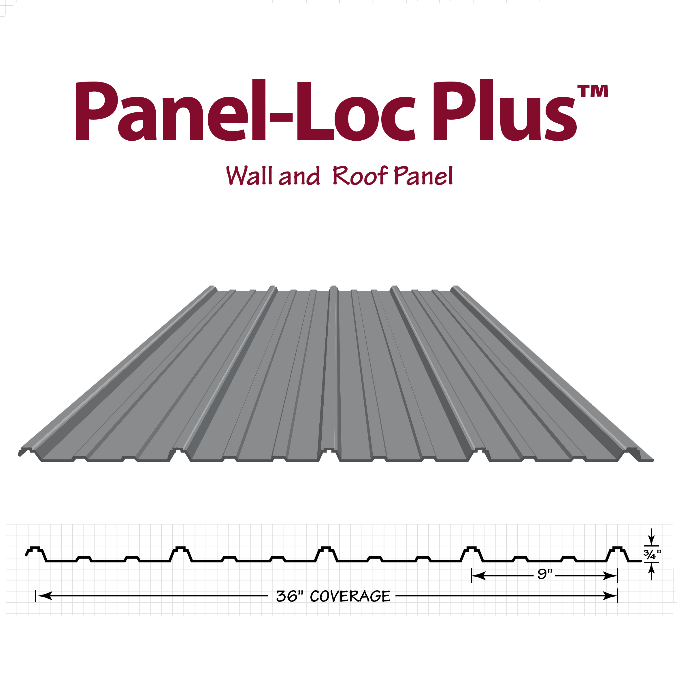 Panel-Loc Plus 4931428 38X14 Roof Panel, 14 ft L, 38 in W, 29 ga Thick Material, Steel, Galvalume - 1